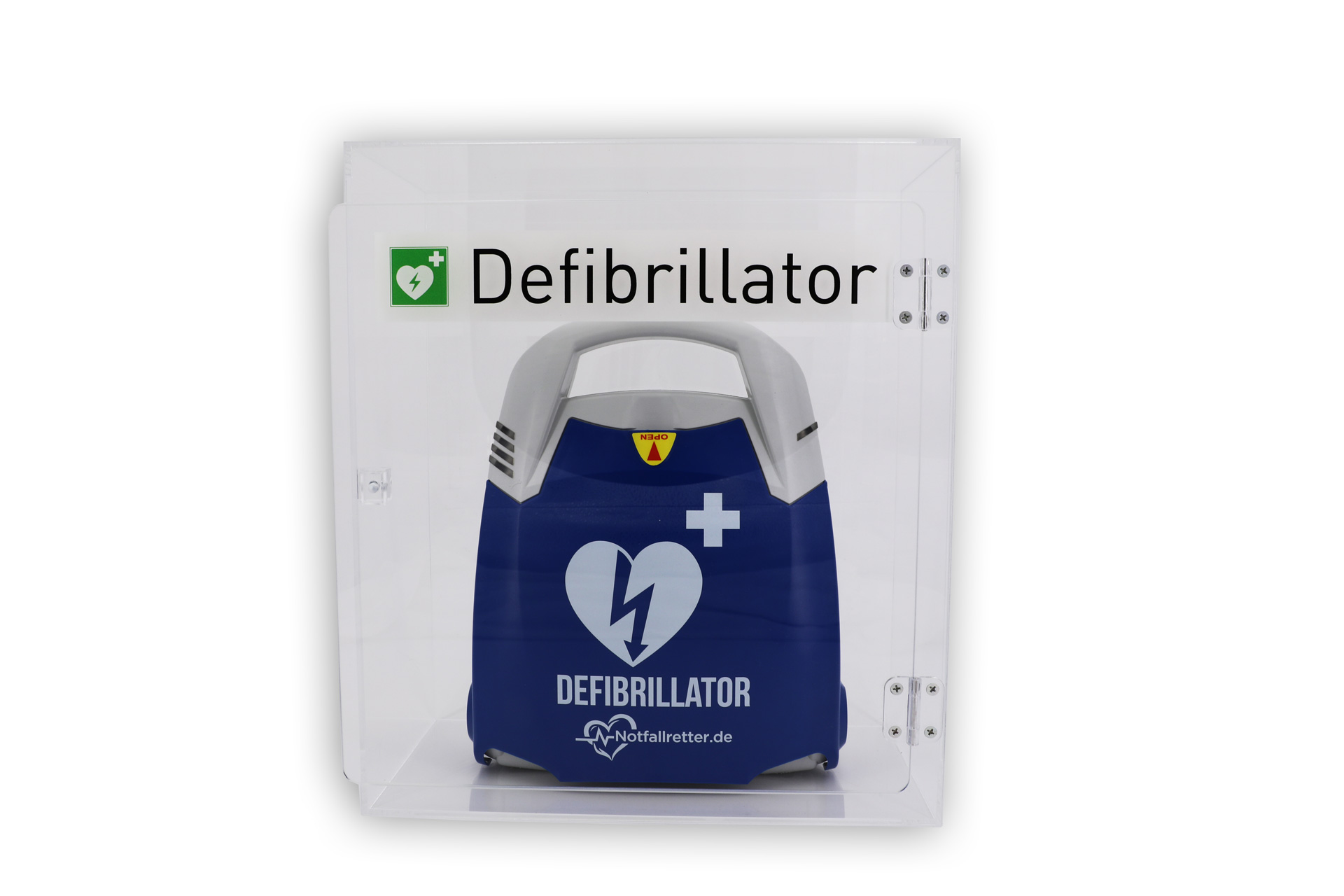 Design-Acrylglaswandkasten für Defibrillator AED Design-Acrylglaswandkasten für Defibrillator AED